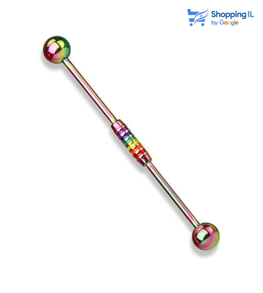 עגיל אינדסטריאל Rainbow - עשוי מתכת רפואית. העגיל בעיצוב מוט צבעוני. צבע - קשת מידה - מגיע בעובי 1.6 מ"מ ובאורך 38 מ"מ קוטר סוגר - 5 מ"מ  העגיל מיועד בעיקר לאזורים הבאים: - פירסינג אינדסטריאל 