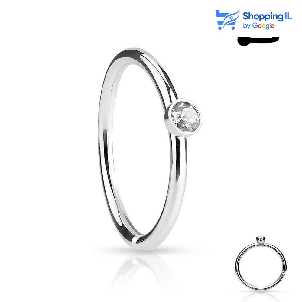 חישוק I DO - עגיל חישוק פתוח עשוי מתכת רפואית, סגירת החישוק מתבצעת בעזרת כיפוף. העגיל בעיצוב טבעת אירוסים משובצת אבן זירקון. צבע - כסוף, זהב, זהב רוז, שחור מידה - מגיע בעובי של 0.8  מ"מ ובקוטר 8 מ"מ  העגיל מיועד בעיקר לאזורים הבאים: - פירסינג נזם - הליקס דק שנעשה בעזרת אקדחnose ring - helix - piercing