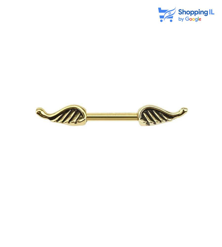 כנפי מלאך בציפוי זהב - סרג'יקל סטיל - עגיל לפיטמה - עגיל בפיטמה - פירסינג בפיטמה - עגיל בפטמה ציפוי זהב