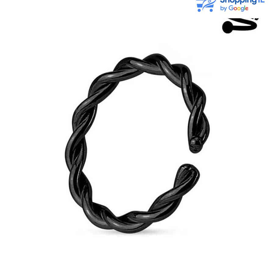 חישוק נזם חוטים קלועים - חישוק עשוי מתכת רפואית שחורה. העגיל בעיצוב חישוק קלוע. צבע - שחור, כסף מידה - מגיע בעובי של 0.8 מ"מ ובאורך 8 מ"מ  העגיל מיועד בעיקר לאזורים הבאים: - פירסינג נזם - כמובן שניתן לענוד את העגיל גם באזורים אחרים (: Labass