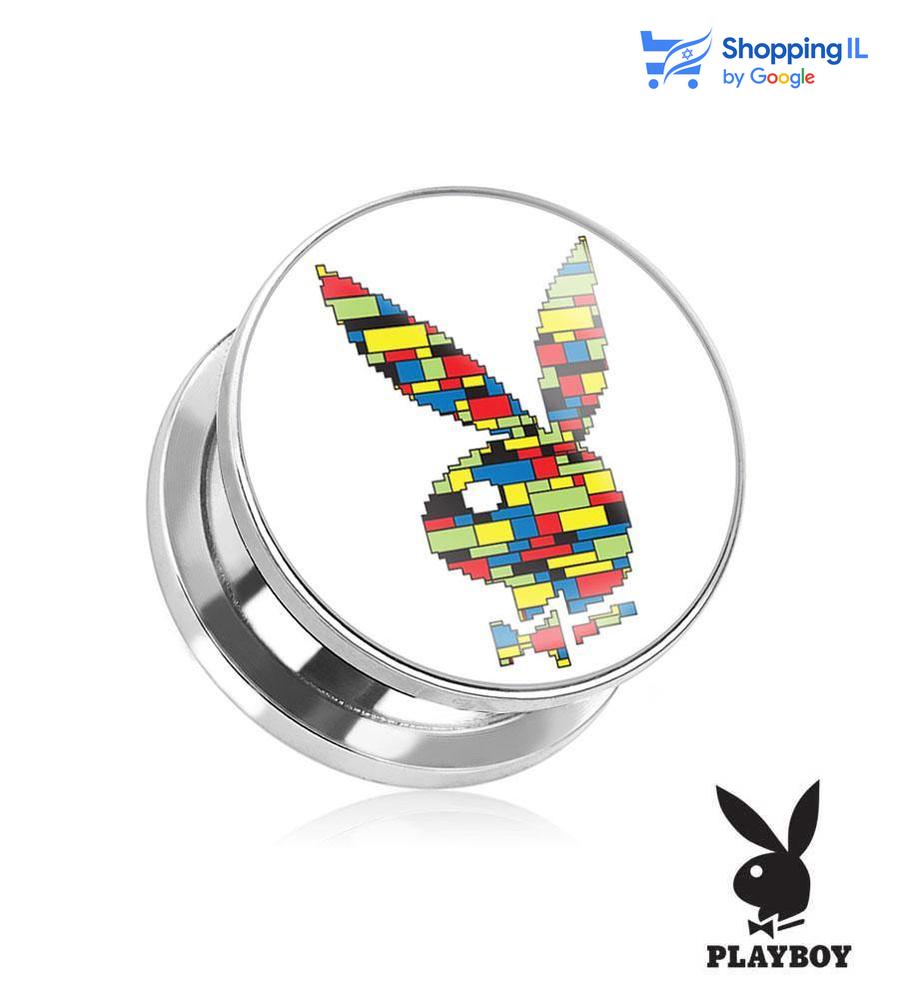 הרחבת - Tetris Playboy - עשויה מתכת רפואית. הרחבת הברגה בצבע לבן עם ארנב פלייבוי צבעוני הבנוי מטטריס.