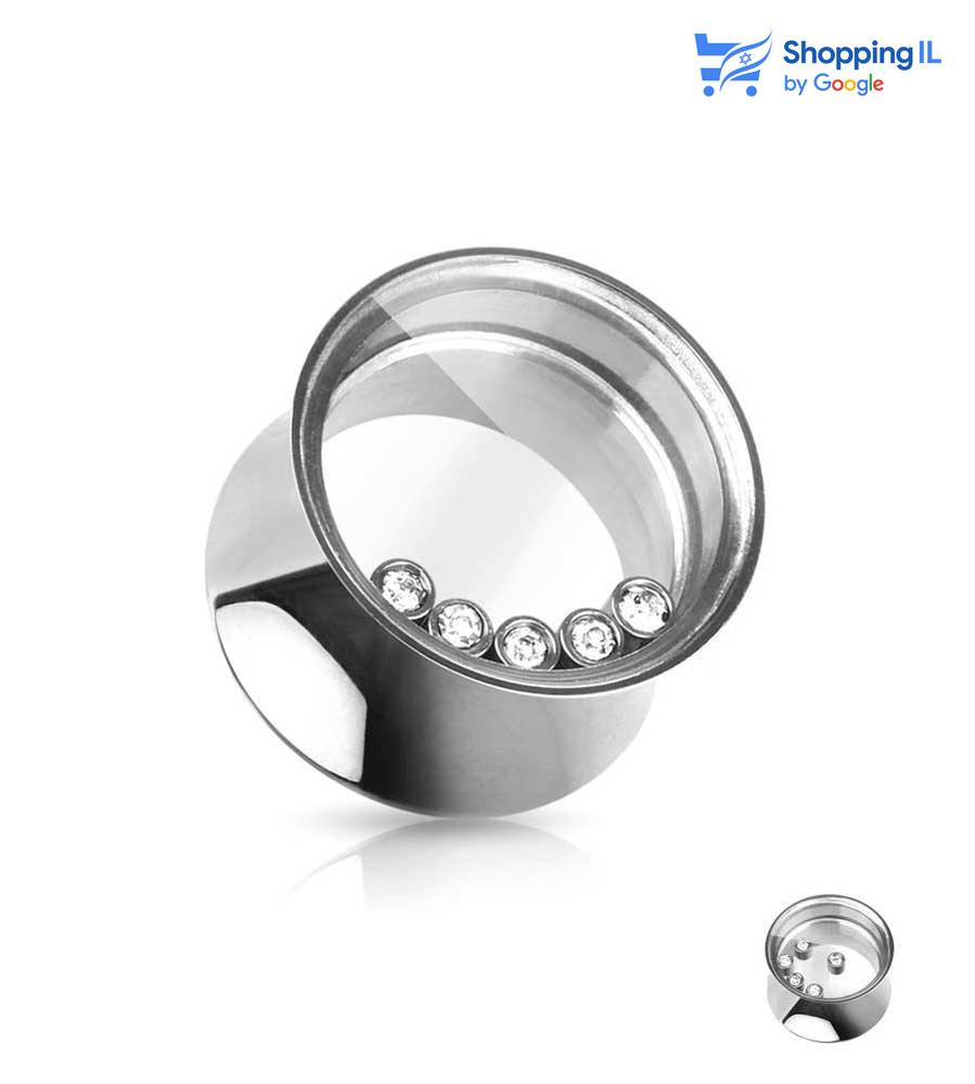 הרחבת פולי - עשויה מתכת רפואית. העגיל בעיצוב הרחבת פלאג דאבל פלייר עם חמישה אבני זירקון זזות. צבע - כסוף מידה - מגיע בקוטר 12/14 מ"מ  העגיל מיועד בעיקר לאזורים הבאים: - הרחבה