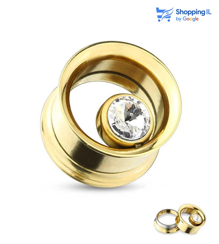 הרחבת עין הזירקון מצופה זהב - עשויה מתכת רפואית מצופה בזהב. הרחבת הברגה חלולה עם זירקון עגול מציץ.. צבע - זהב מידה - מגיע בקוטר 8/10 מ"מ