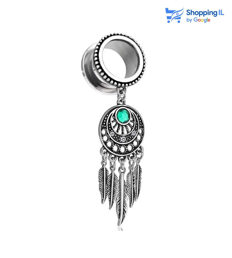 הרחבת לוכד חלומות - עגיל הרחבה עשוי מתכת רפואית בעלת סגירת הברגה. הרחבה עם לוכד חלומות יפיפה תלוי. צבע - כסף עתיק מידה - מגיע בקוטר 8,10,12,14 מ"מ