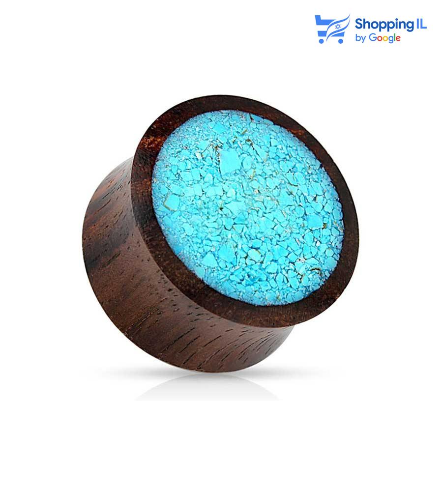 הרחבת דולי - עשויה עץ . הרחבת פלאג דאבל פלייר משובצת אבן טורקיז "מרוסקת". מידה - מגיע בקוטר 6/14 מ"מ