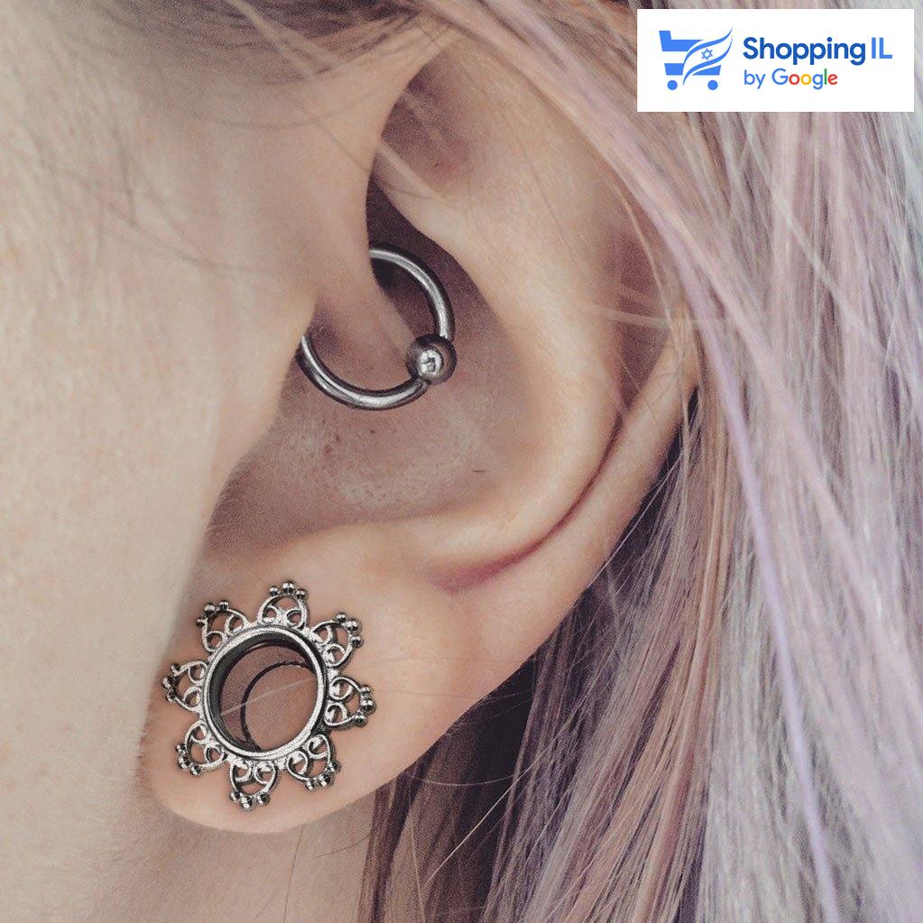 הרחבת טרייבל מגן שבטי - עשויה מתכת רפואית . העגיל בעיצוב הרחבת הברגה בעיצוב מגן שבטי. צבע - כסוף מידה - מגיע בקוטר 6-14 מ"מ