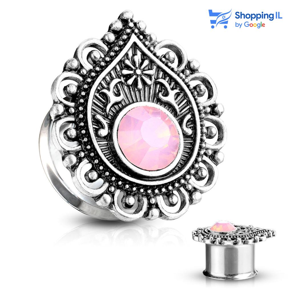 הרחבת ג'מפ - עשויה מתכת רפואית מצופה בכסף עתיק. הרחבת דאבל פלייר, טיפה בעיצוב פילאגרין משובצת באבן אופלית ורודה. צבע - כסוף ורוד מידה - מגיע בקוטר 6/8/10 מ"מ