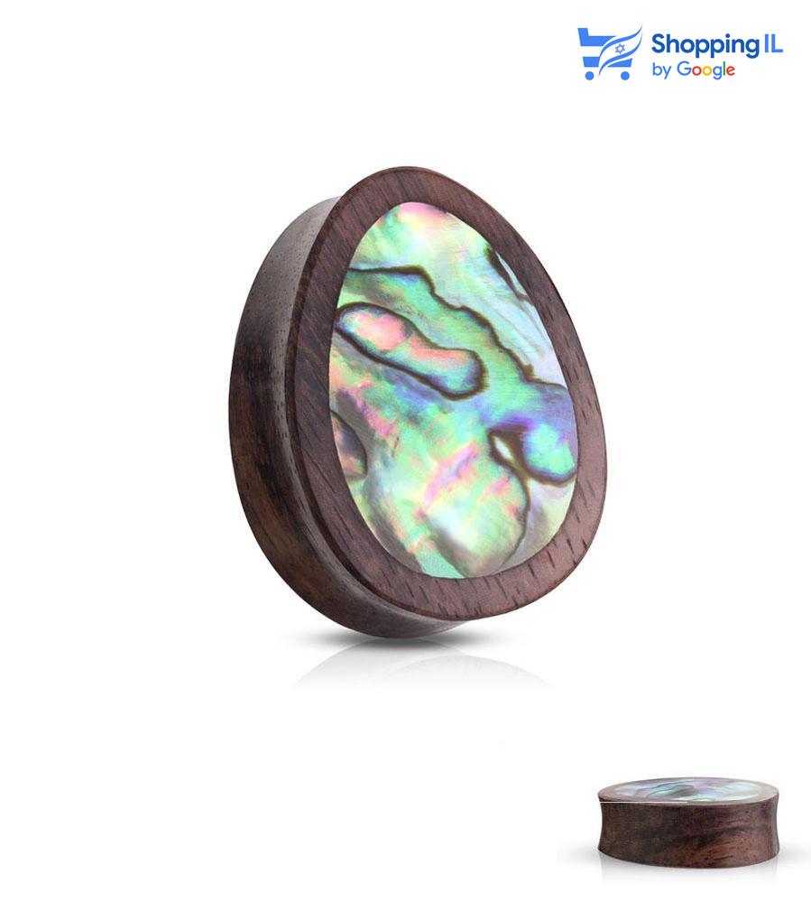 הרחבת אבלון - עשויה עץ סוניו. הרחבת פלאג בעיצוב טיפה עשויה עץ ומשובצת אבן אבלון. צבע - צבעוני מידה - מגיע בקוטר 12,16 מ"מ  הפירסינג מיועד בעיקר לאזורים הבאים: