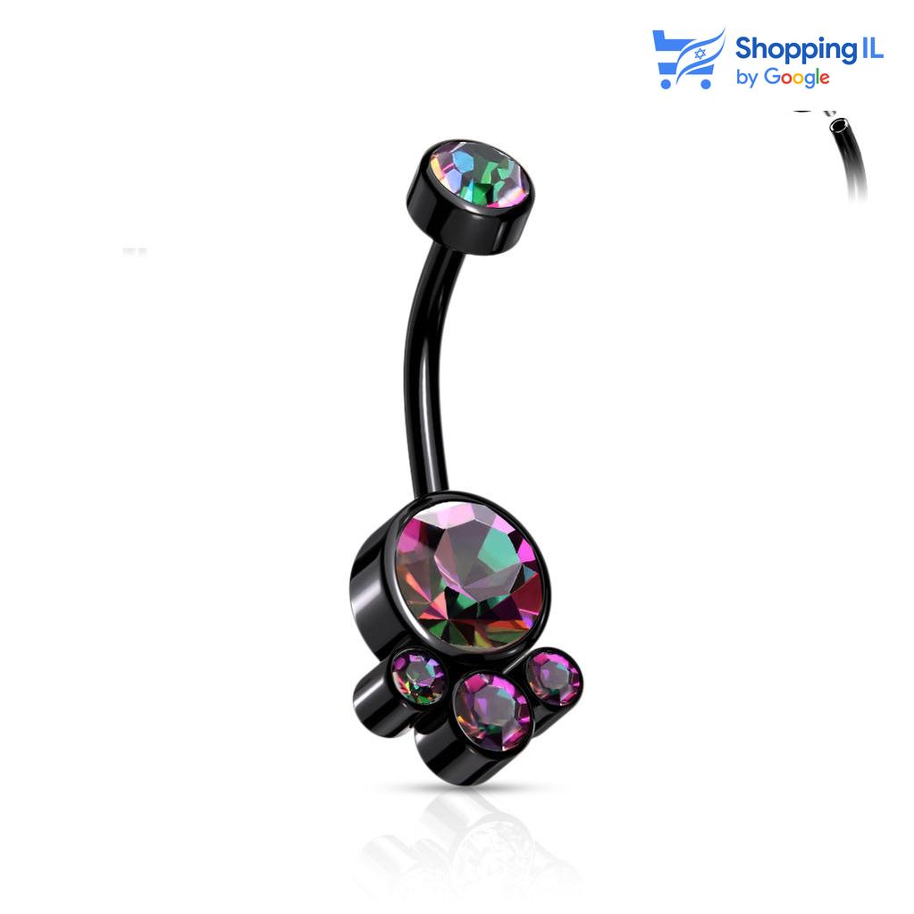 עגיל לטבור וונדי - עשוי מתכת רפואית שחורה, ובעלת הברגה פנימית. העגיל בעיצוב עגיל בננה מעוטר בקריסטלים אדומים. צבע - שחור  מידה - מגיע בעובי של 1.6 מ"מ ובאורך 10 מ"מ קוטר סוגר - 5 מ"מ  העגיל מיועד בעיקר לאזורים הבאים: - פירסינג בטבור - כמובן שניתן לענוד את העגיל גם באזורים אחרים (: