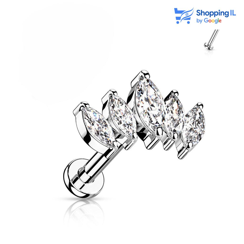 עגיל "טיפות" - עגיל עשוי מתכת רפואית מצופה רודיום בעלת הברגה פנימית. העגיל בעיצוב חמש טיפות של זירקון מחוברים בקשת. צבע - שחור, כסוף מידה - מגיע בעובי של 1.2 מ"מ ובאורך 6 מ"מ.  העגיל מיועד בעיקר לאזורים הבאים: - פירסינג קונץ' - פירסינג הליקס - פירסינג פלאט - כמובן שניתן לענוד את העגיל גם באזורים אחרים (: