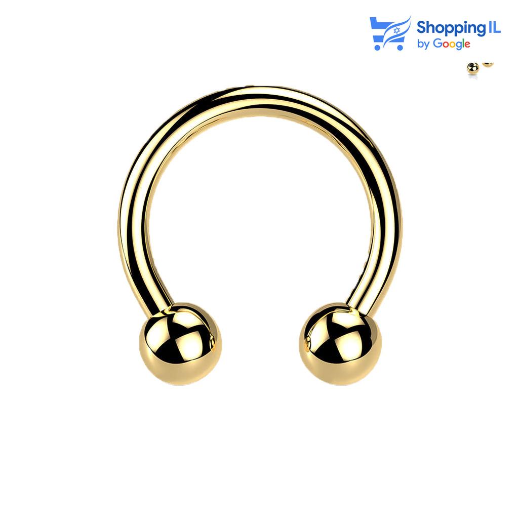 עגיל פרסה- עגיל פרסה עשוי טיטניום TITANIUM 6AL-4V-ELI ASTM F-136 בציפוי PVD. העגיל בעיצוב פרסה עם סוגרי גולות. צבע - שחור, זהב מידה - מגיע בעובי של 1.2 מ"מ ובאורך 8/10 מ"מ קוטר סוגר - סוגר 3 מ"מ   העגיל מיועד בעיקר לאזורים הבאים: - מתאים לכל סגנונות הפירסינג (: