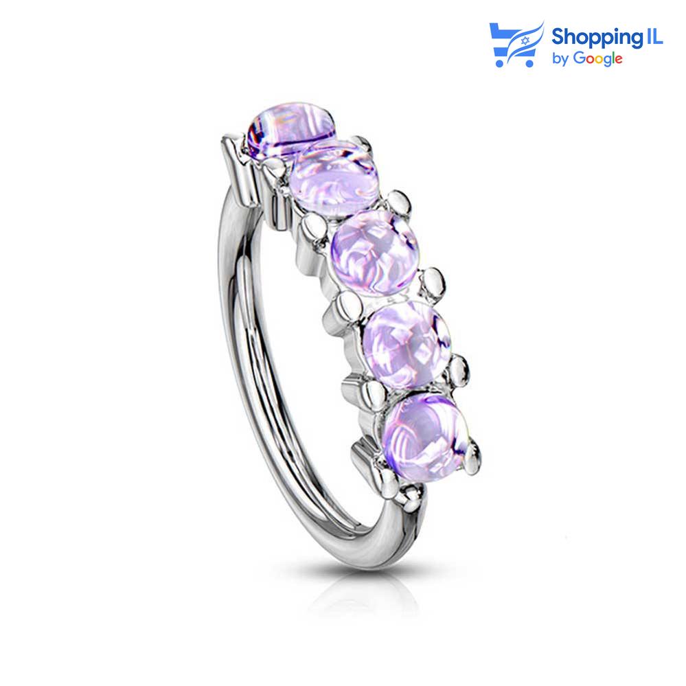 חישוק הליקס / רוק משובץ- עגיל חישוק עשוי מתכת רפואית , סגירת החישוק מתבצעת בעזרת כיפוף. העגיל בעיצוב חישוק משובץ סט אבנים . צבע - סגול, ורוד/זהב רוז מידה - מגיע בעובי של 1.2 מ"מ ובקוטר 8 מ"מ  העגיל מיועד בעיקר לאזורים הבאים: - פירסינג הליקס - פירסינג רוק - פירסינג גבה - כמובן שניתן לענוד את העגיל גם באזורים אחרים (: