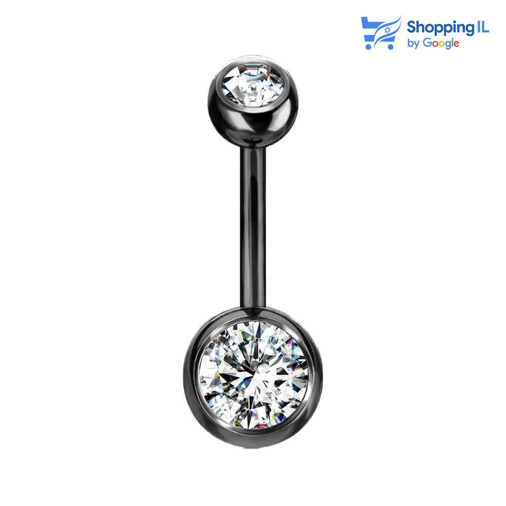 עגיל לטבור טיטניום - עגיל לטבור עשוי טיטניום. TITANIUM 6AL-4V-ELI ASTM F-136 בציפוי PVD. העגיל בעיצוב מוט בננה בצבע זהב משובץ זוג אבני זירקון. צבע - זהב, שחור, סגול מידה - מגיע בעובי של 1.6 מ"מ ובאורך 10 מ"מ קוטר סוגר - 5 מ"מ  העגיל מיועד בעיקר לאזורים הבאים: - פירסינג בטבור