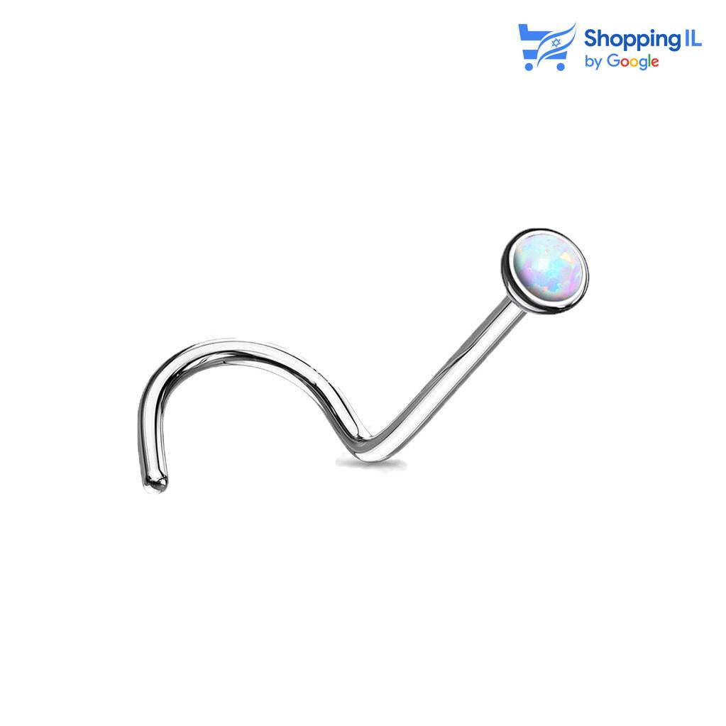 עגיל נזם מרייס -  עשוי טיטניום. העגיל בעיצוב נזם נקודת אופל עם מוט מכופף למניעת החלקה של העגיל. צבע אופל - לבן, כחול מידה - מגיע בעובי של 0.8 מ"מ ואורך המוט הוא 6 מ"מ | קוטר הנקודה היא 2 מ"מ  העגיל מיועד בעיקר לאזורים הבאים: - פירסינג נזם - כמובן שניתן לענוד את העגיל גם באזורים אחרים (: