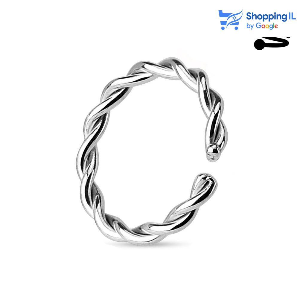 חישוק נזם חוטים קלועים - חישוק עשוי מתכת רפואית שחורה. העגיל בעיצוב חישוק קלוע. צבע - שחור, כסף מידה - מגיע בעובי של 0.8 מ"מ ובאורך 8 מ"מ  העגיל מיועד בעיקר לאזורים הבאים: - פירסינג נזם - כמובן שניתן לענוד את העגיל גם באזורים אחרים (: